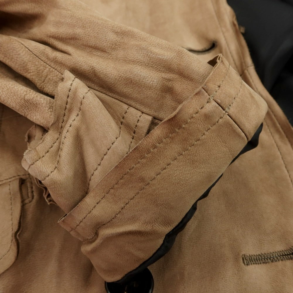 【中古】ゴーサンゴーイチプールオム 5351 POUR LES HOMMES ゴートレザー ウォッシャブル トレンチコート ブラウンベージュ【サイズ3】【 状態ランクC 】【 メンズ 】[CPD]