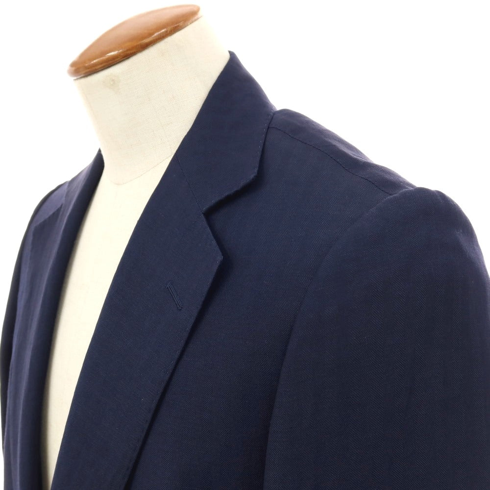 【中古】トゥモローランド TOMORROWLAND ウールリネン ヘリンボーンストライプ 2B テーラードジャケット ネイビー【サイズ48】【 状態ランクC 】【 メンズ 】