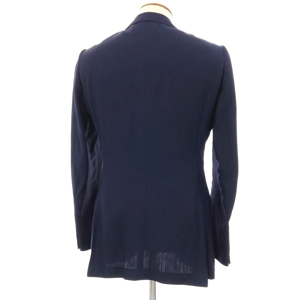 【中古】トゥモローランド TOMORROWLAND ウールリネン ヘリンボーンストライプ 2B テーラードジャケット ネイビー【サイズ48】【 状態ランクC 】【 メンズ 】