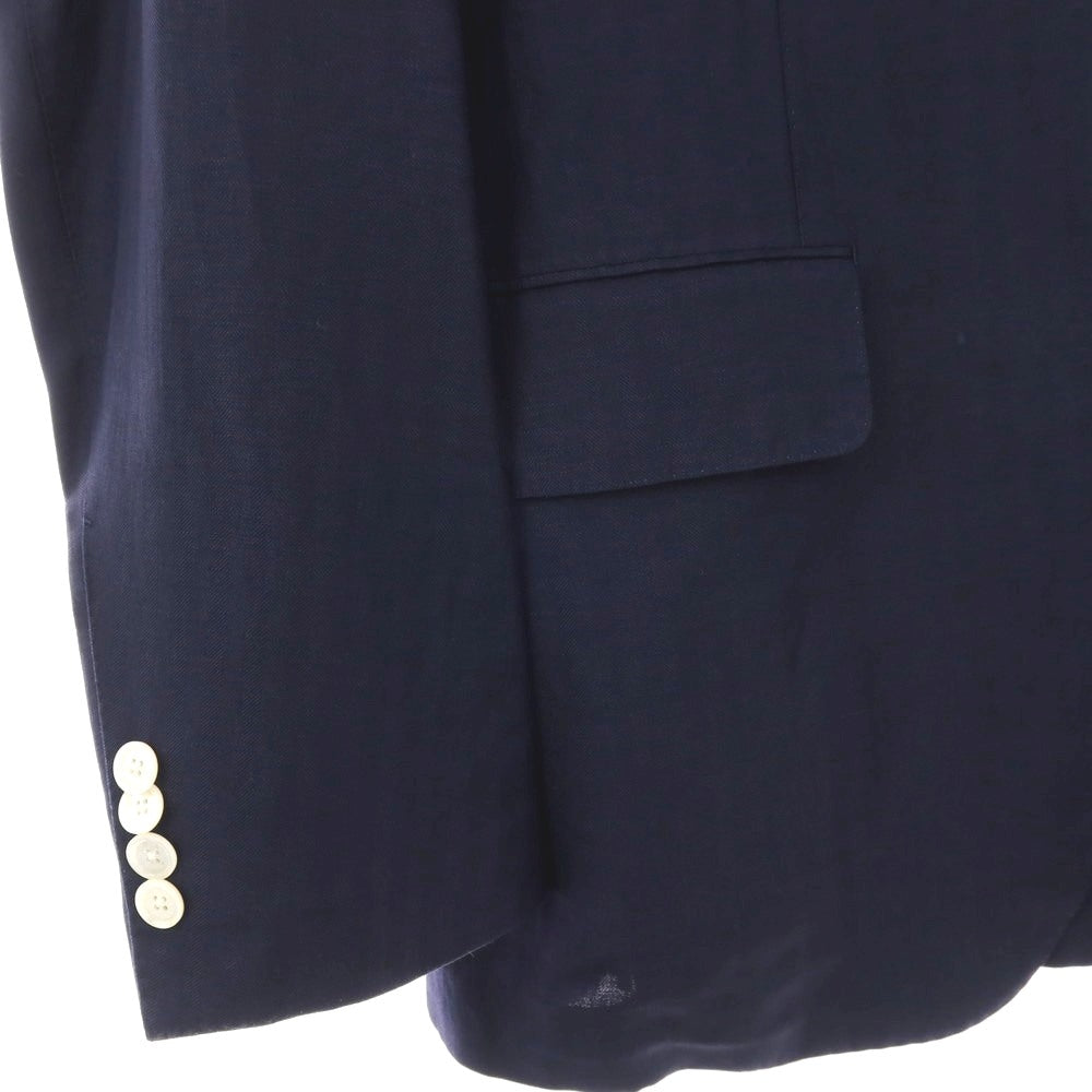 【中古】トゥモローランド TOMORROWLAND ウールリネン ヘリンボーンストライプ 2B テーラードジャケット ネイビー【サイズ48】【 状態ランクC 】【 メンズ 】