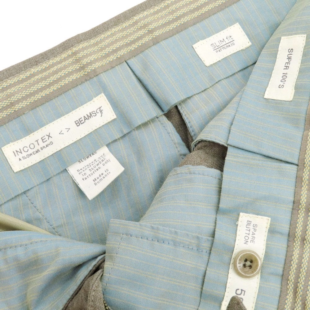 【中古】インコテックス INCOTEX BEAMS F別注 SUPER100‘S ウール ドレススラックスパンツ グレージュ【 50 】【 状態ランクD 】【 メンズ 】