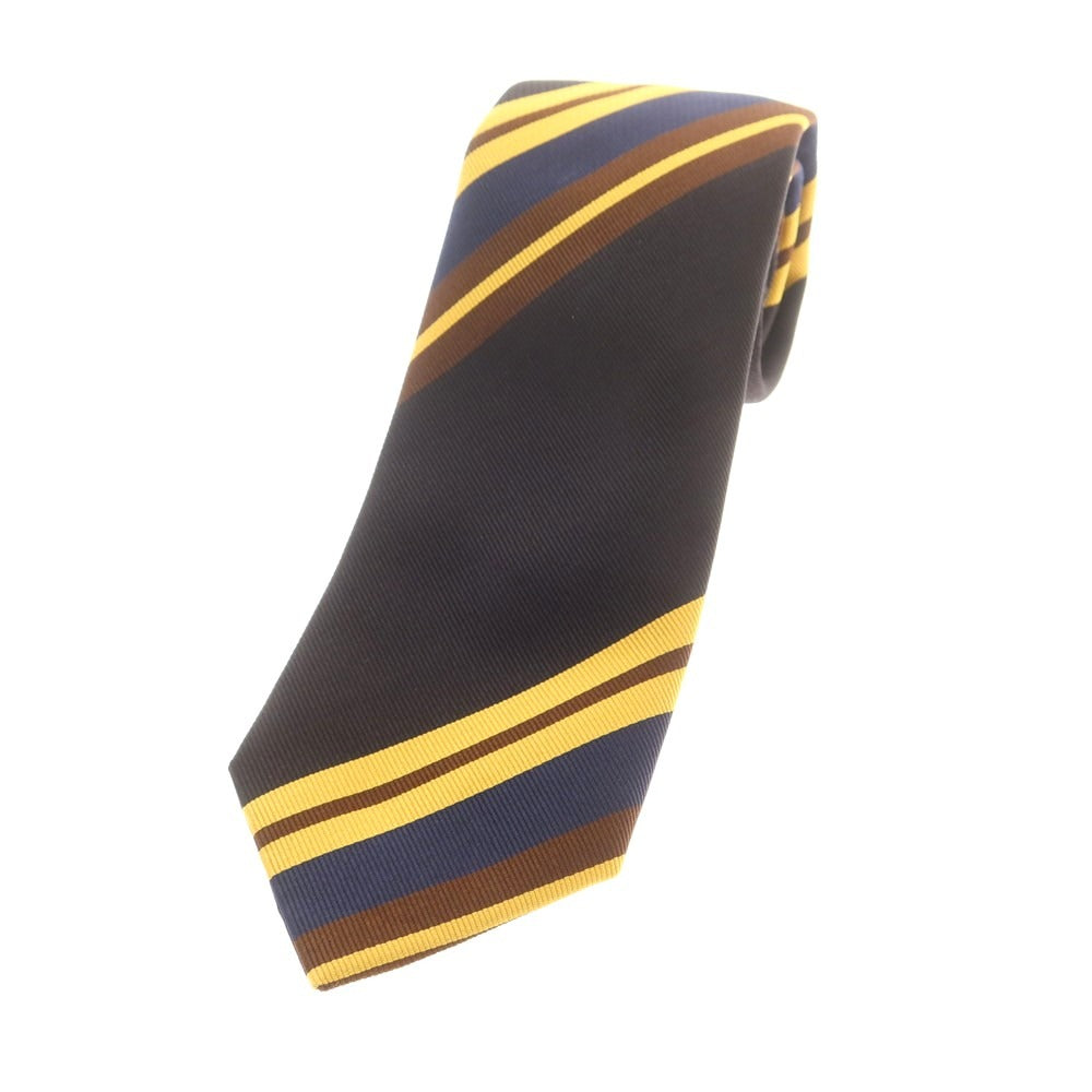 【中古】ジエレ GIERRE シルクコットン ストライプ柄ネクタイ ブラックxブラウン【 状態ランクB 】【 メンズ 】