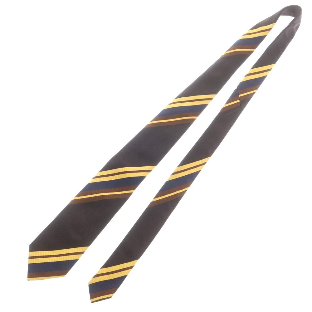【中古】ジエレ GIERRE シルクコットン ストライプ柄ネクタイ ブラックxブラウン【 状態ランクB 】【 メンズ 】