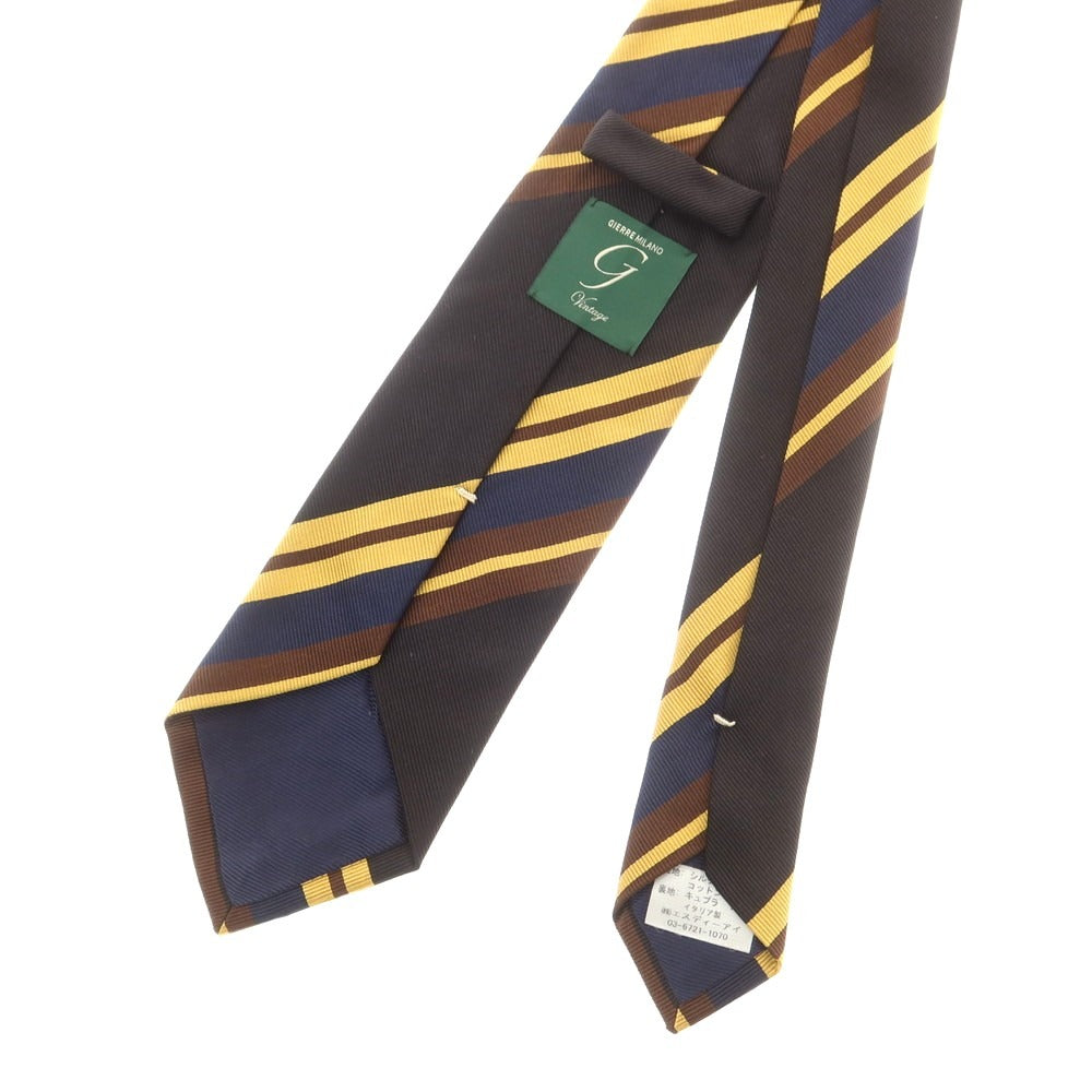 【中古】ジエレ GIERRE シルクコットン ストライプ柄ネクタイ ブラックxブラウン【 状態ランクB 】【 メンズ 】