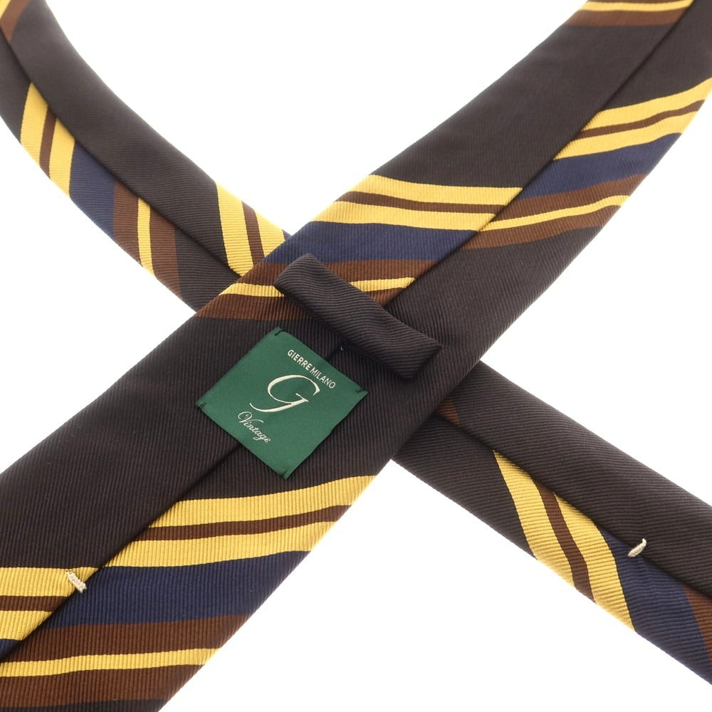 【中古】ジエレ GIERRE シルクコットン ストライプ柄ネクタイ ブラックxブラウン【 状態ランクB 】【 メンズ 】