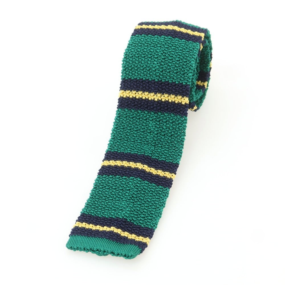 【中古】アスコット ASCOT BEAMS F別注 シルク ボーダー柄 ニットタイ ネクタイ グリーンxネイビー【 状態ランクB 】【 メンズ 】