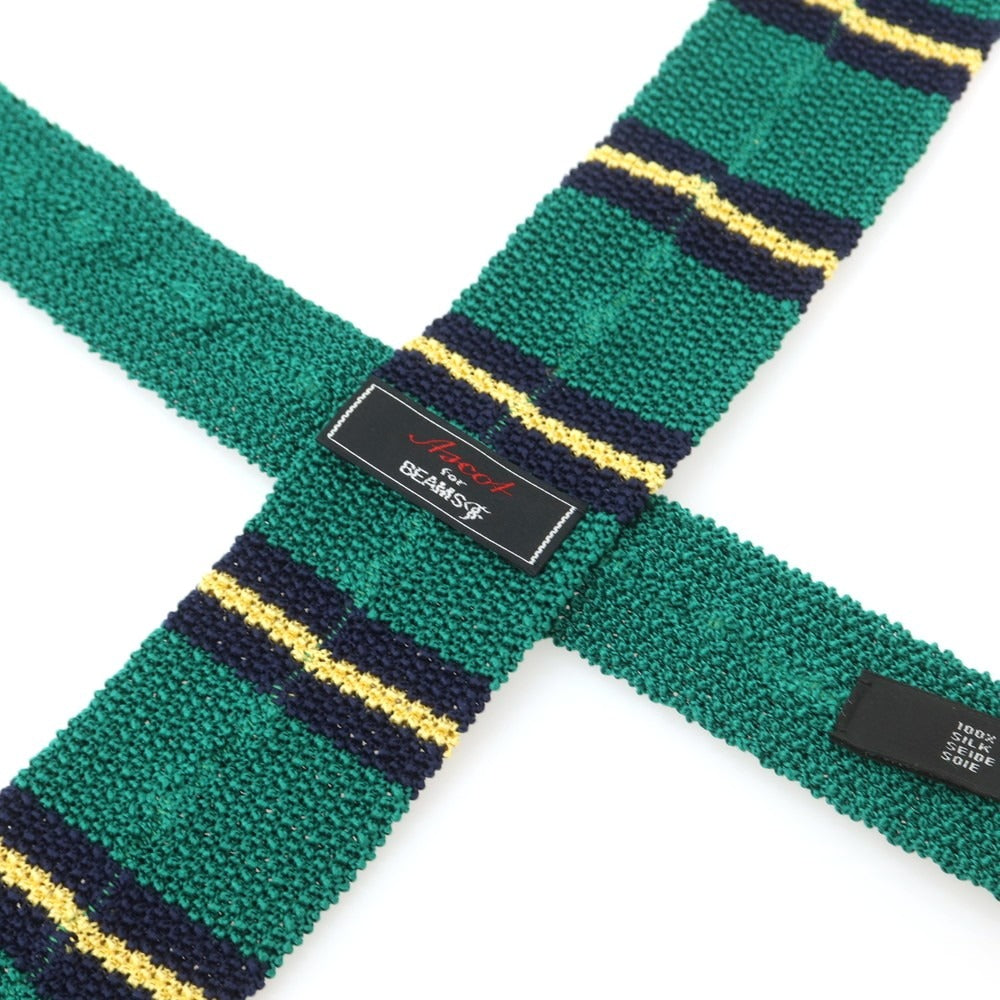 【中古】アスコット ASCOT BEAMS F別注 シルク ボーダー柄 ニットタイ ネクタイ グリーンxネイビー【 状態ランクB 】【 メンズ 】