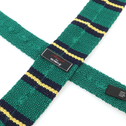 【中古】アスコット ASCOT BEAMS F別注 シルク ボーダー柄 ニットタイ ネクタイ グリーンxネイビー【 状態ランクB 】【 メンズ 】