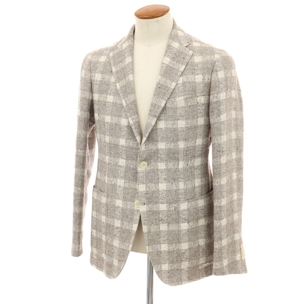 【中古】タリアトーレ TAGLIATORE リネンナイロン チェック 2B テーラードジャケット グレーxホワイト【サイズ48】【 状態ランクA 】【 メンズ 】