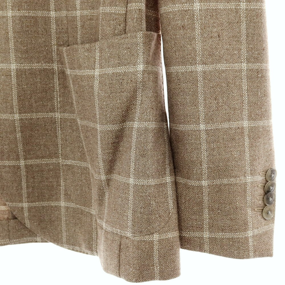【中古】エルビーエム1911 L.B.M.1911 シルクウール チェック 2B テーラードジャケット ブラウングレーxホワイト【サイズ46】【 状態ランクA 】【 メンズ 】