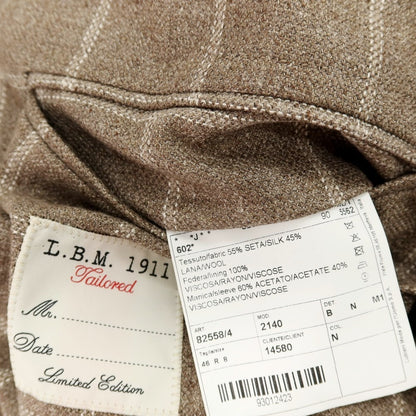 【中古】エルビーエム1911 L.B.M.1911 シルクウール チェック 2B テーラードジャケット ブラウングレーxホワイト【サイズ46】【 状態ランクA 】【 メンズ 】