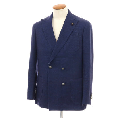 【中古】ラルディーニ LARDINI ウールリネン ダブル4B テーラードジャケット ネイビー【サイズ48】【 状態ランクA 】【 メンズ 】