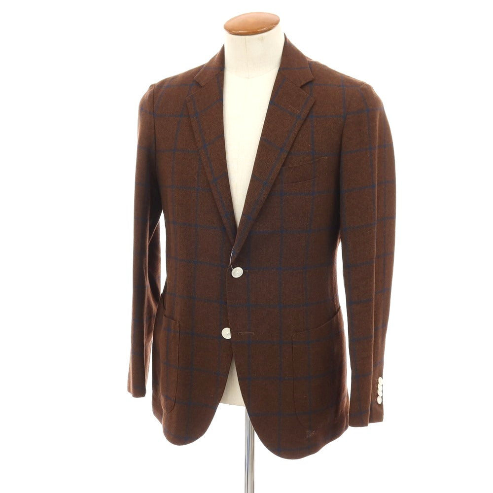 【中古】トゥモローランド TOMORROWLAND PILGRIM ウールシルクリネン ウィンドウペーンチェック 2B テーラードジャケット ブラウンxネイビー【サイズ48】【 状態ランクA 】【 メンズ 】