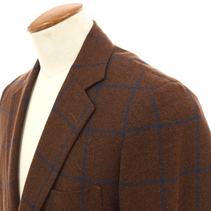 【中古】トゥモローランド TOMORROWLAND PILGRIM ウールシルクリネン ウィンドウペーンチェック 2B テーラードジャケット ブラウンxネイビー【サイズ48】【 状態ランクA 】【 メンズ 】