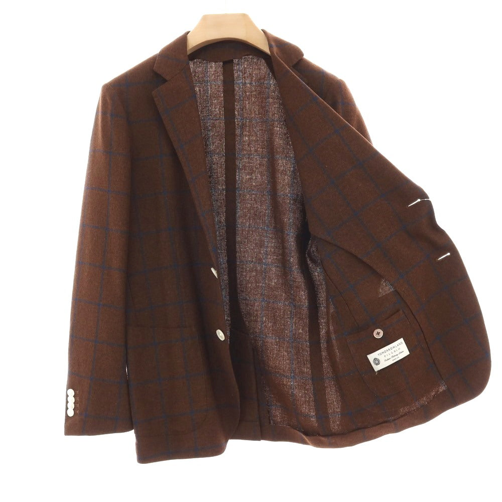 【中古】トゥモローランド TOMORROWLAND PILGRIM ウールシルクリネン ウィンドウペーンチェック 2B テーラードジャケット ブラウンxネイビー【サイズ48】【 状態ランクA 】【 メンズ 】