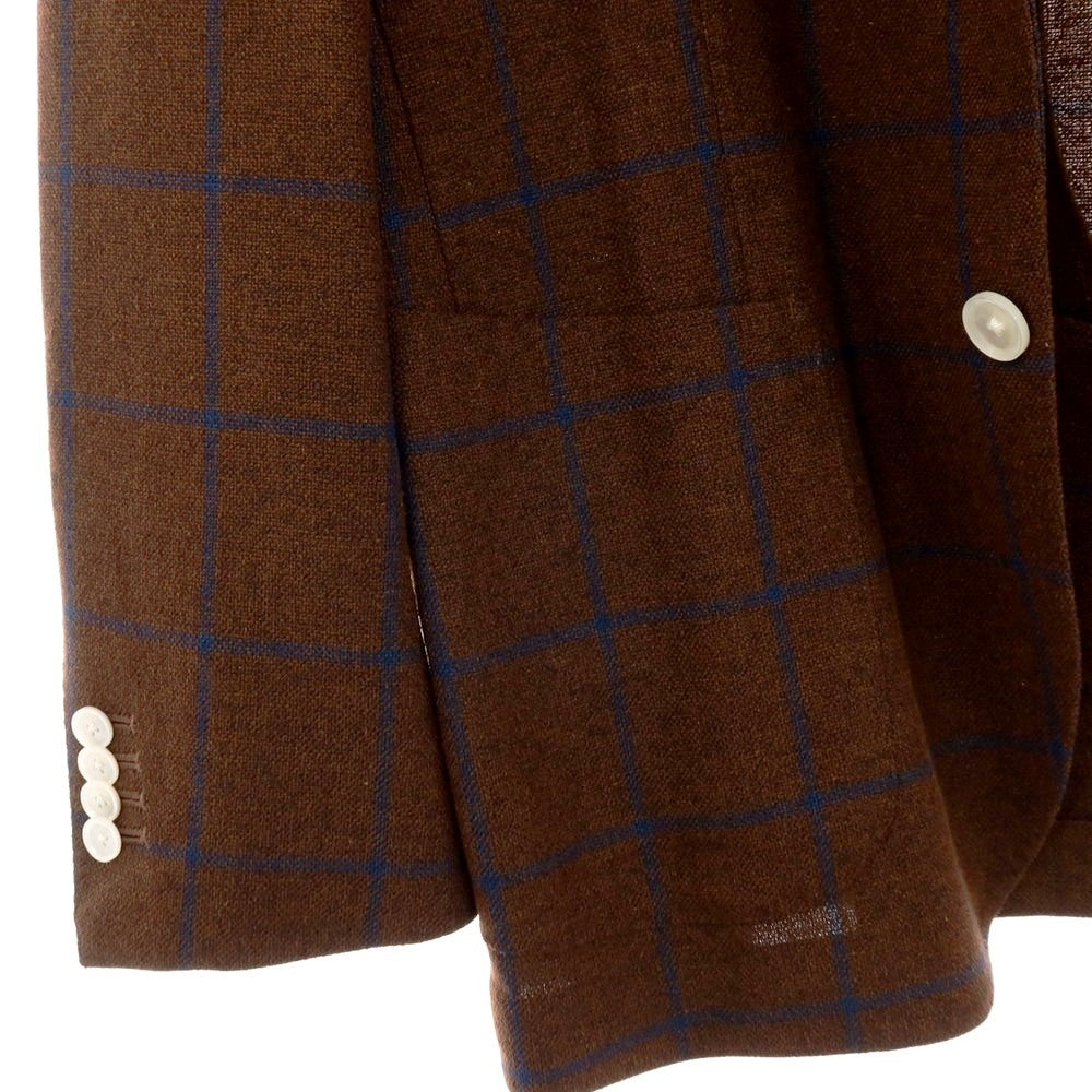 【中古】トゥモローランド TOMORROWLAND PILGRIM ウールシルクリネン ウィンドウペーンチェック 2B テーラードジャケット ブラウンxネイビー【サイズ48】【 状態ランクA 】【 メンズ 】