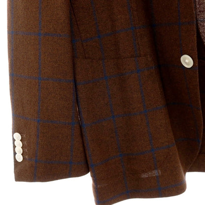 【中古】トゥモローランド TOMORROWLAND PILGRIM ウールシルクリネン ウィンドウペーンチェック 2B テーラードジャケット ブラウンxネイビー【サイズ48】【 状態ランクA 】【 メンズ 】