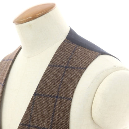 【中古】ラルディーニ LARDINI ウールカシミヤ チェック ドレス系ジレ ベスト ブラウンxネイビー【 48 】【 状態ランクA 】【 メンズ 】
