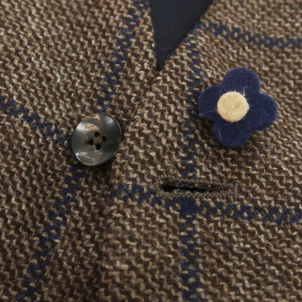 【中古】ラルディーニ LARDINI ウールカシミヤ チェック ドレス系ジレ ベスト ブラウンxネイビー【 48 】【 状態ランクA 】【 メンズ 】