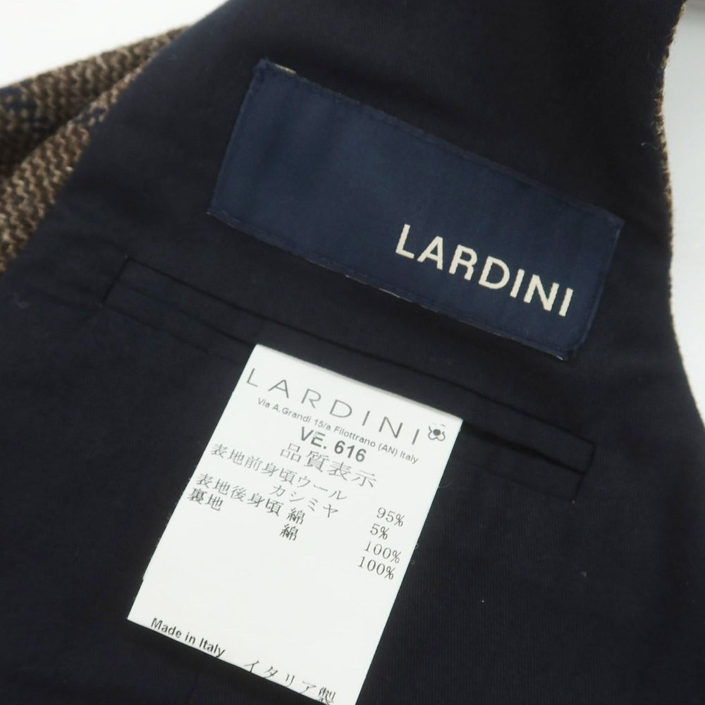 【中古】ラルディーニ LARDINI ウールカシミヤ チェック ドレス系ジレ ベスト ブラウンxネイビー【 48 】【 状態ランクA 】【 メンズ 】