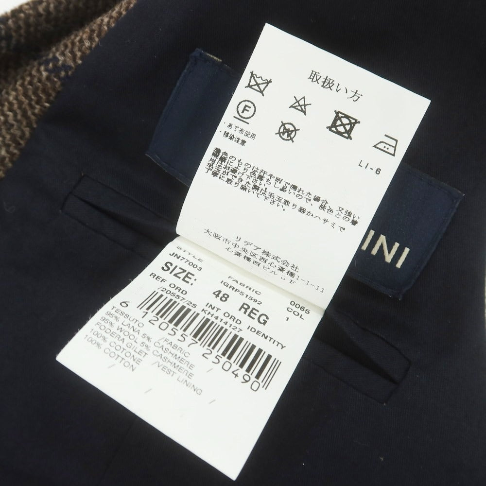 【中古】ラルディーニ LARDINI ウールカシミヤ チェック ドレス系ジレ ベスト ブラウンxネイビー【 48 】【 状態ランクA 】【 メンズ 】