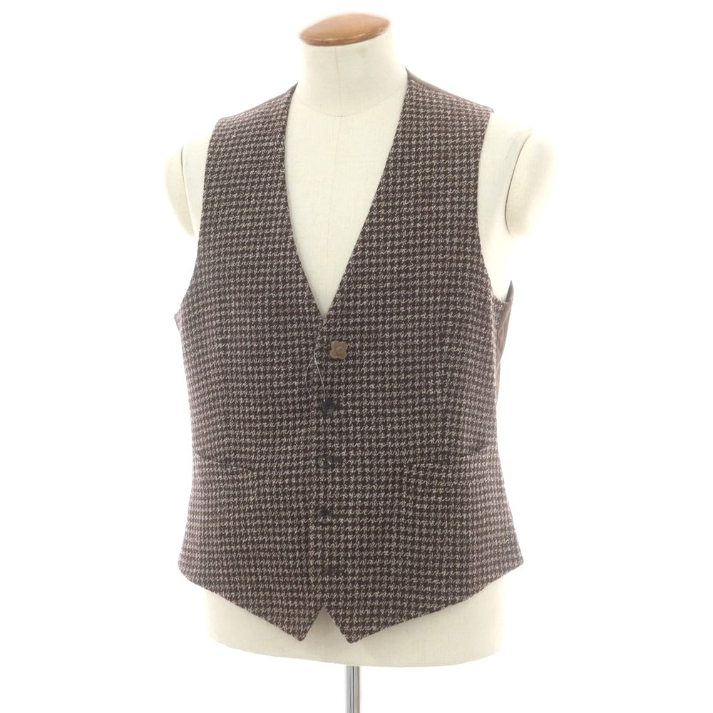 【中古】ラルディーニ LARDINI ウール チェック ドレス系ジレ ベスト ダークブラウンxホワイト【 48 】【 状態ランクA 】【 メンズ 】