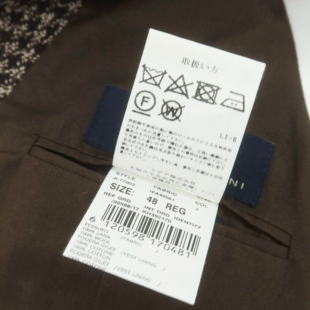 【中古】ラルディーニ LARDINI ウール チェック ドレス系ジレ ベスト ダークブラウンxホワイト【 48 】【 状態ランクA 】【 メンズ 】
