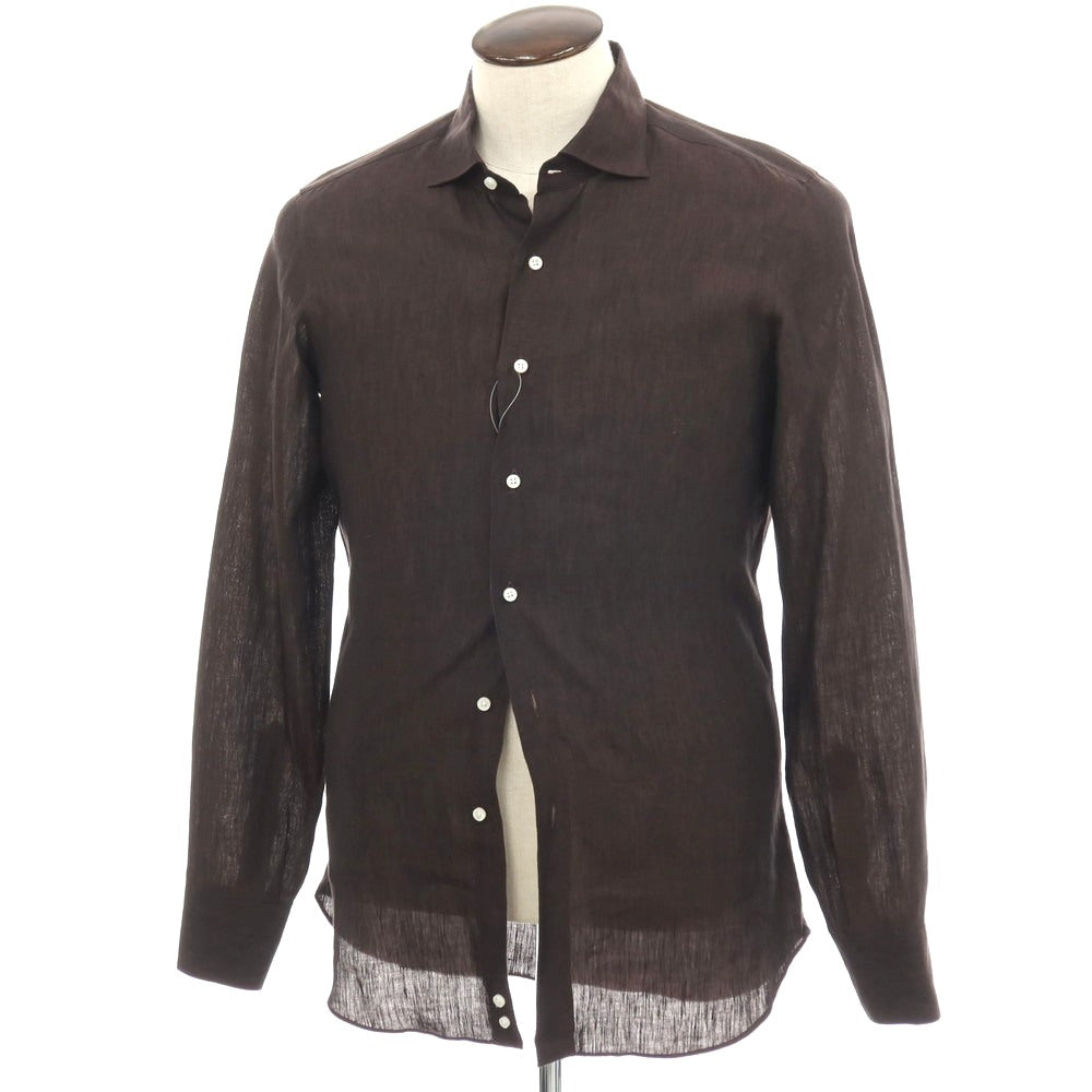 【中古】マリアサンタンジェロ Maria Santangelo リネン ワイドカラー カジュアルシャツ ダークブラウン【サイズ41】【 状態ランクB 】【 メンズ 】