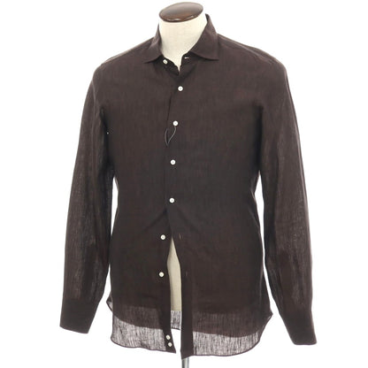【中古】マリアサンタンジェロ Maria Santangelo リネン ワイドカラー カジュアルシャツ ダークブラウン【サイズ41】【 状態ランクB 】【 メンズ 】