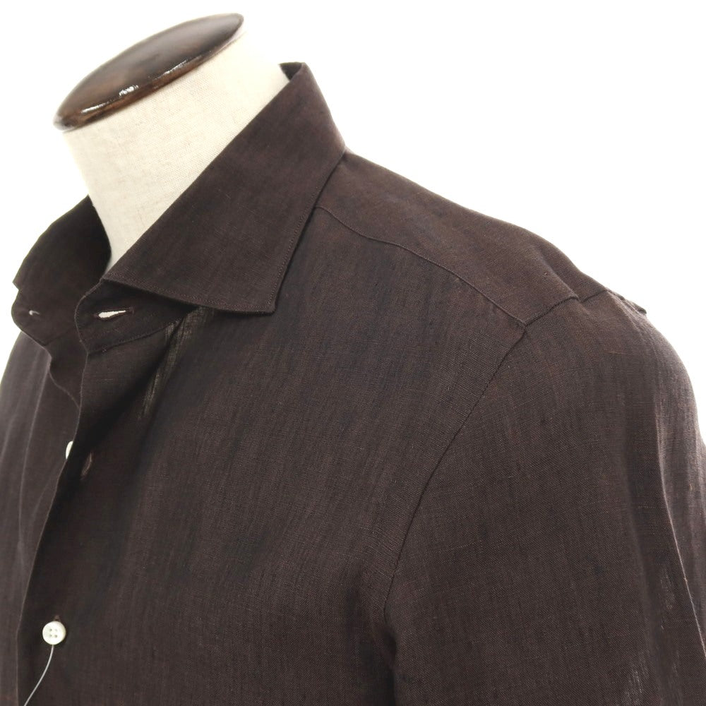 【中古】マリアサンタンジェロ Maria Santangelo リネン ワイドカラー カジュアルシャツ ダークブラウン【サイズ41】【 状態ランクB 】【 メンズ 】