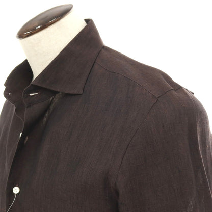 【中古】マリアサンタンジェロ Maria Santangelo リネン ワイドカラー カジュアルシャツ ダークブラウン【サイズ41】【 状態ランクB 】【 メンズ 】