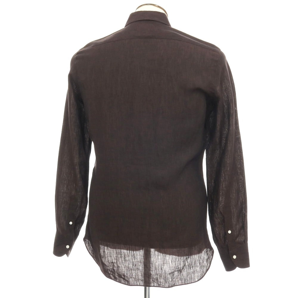 【中古】マリアサンタンジェロ Maria Santangelo リネン ワイドカラー カジュアルシャツ ダークブラウン【サイズ41】【 状態ランクB 】【 メンズ 】