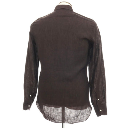 【中古】マリアサンタンジェロ Maria Santangelo リネン ワイドカラー カジュアルシャツ ダークブラウン【サイズ41】【 状態ランクB 】【 メンズ 】