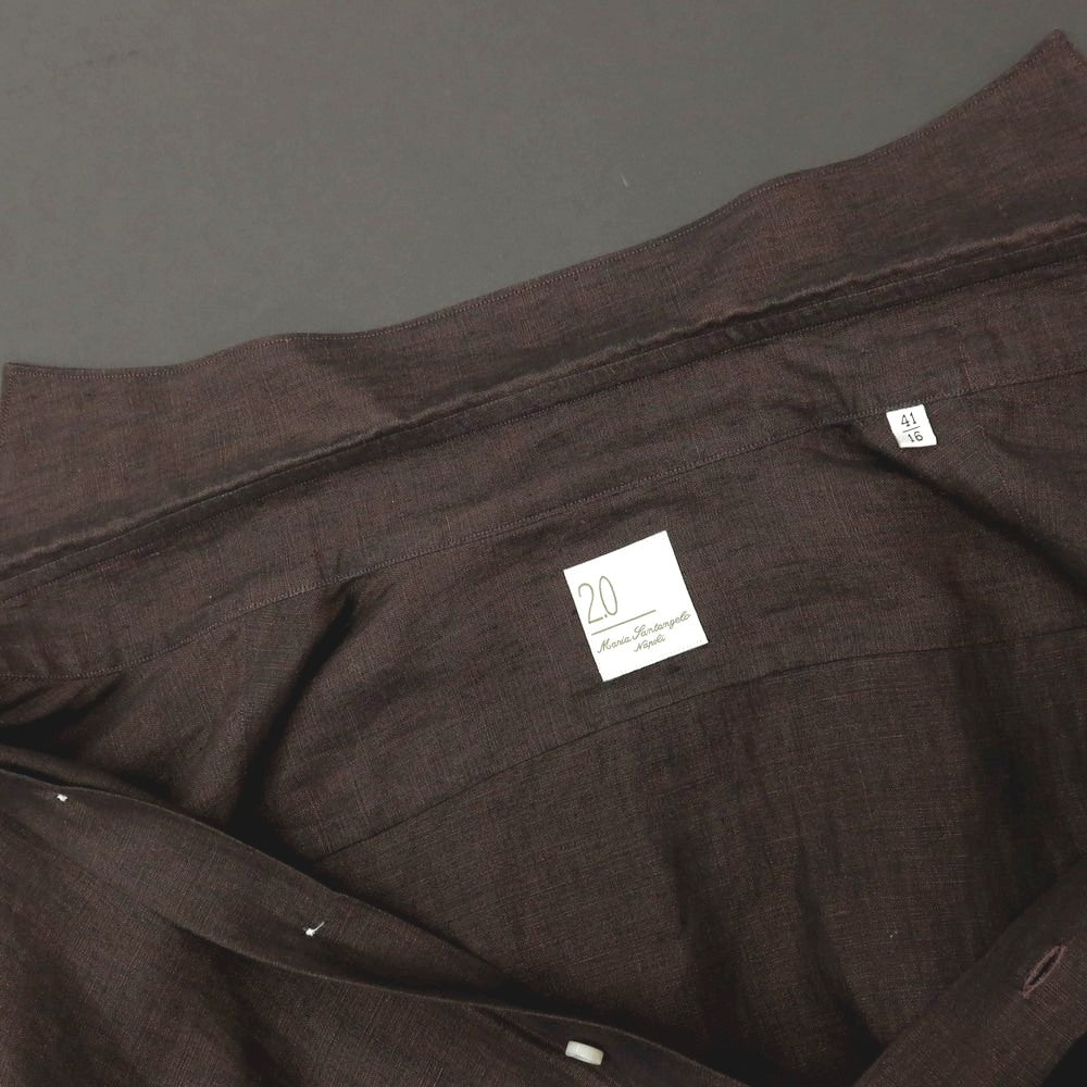 【中古】マリアサンタンジェロ Maria Santangelo リネン ワイドカラー カジュアルシャツ ダークブラウン【サイズ41】【 状態ランクB 】【 メンズ 】