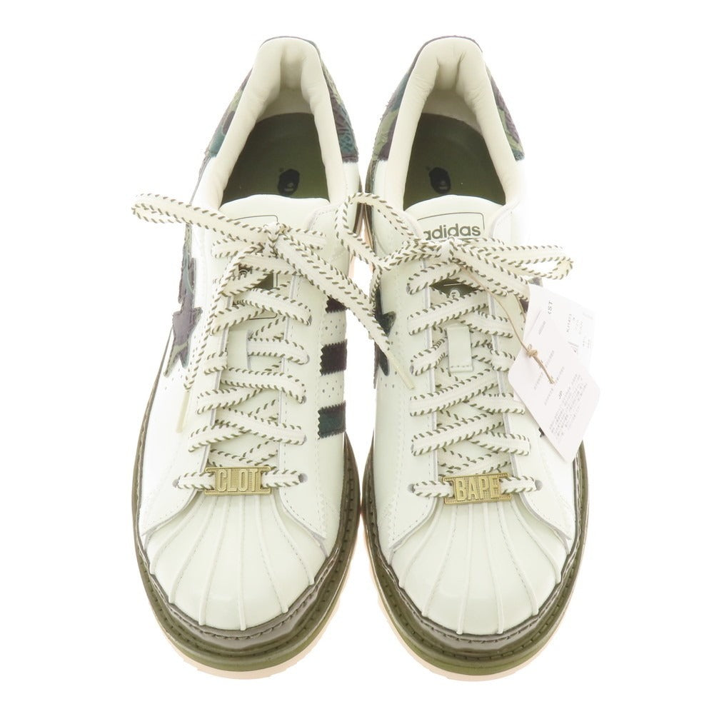 【中古】【未使用】クロット CLOT × A BATHING APE adidas Superstar スニーカー ホワイト系xオリーブ【 サイズ27.5 】【 状態ランクS 】【 メンズ 】 [BPD]