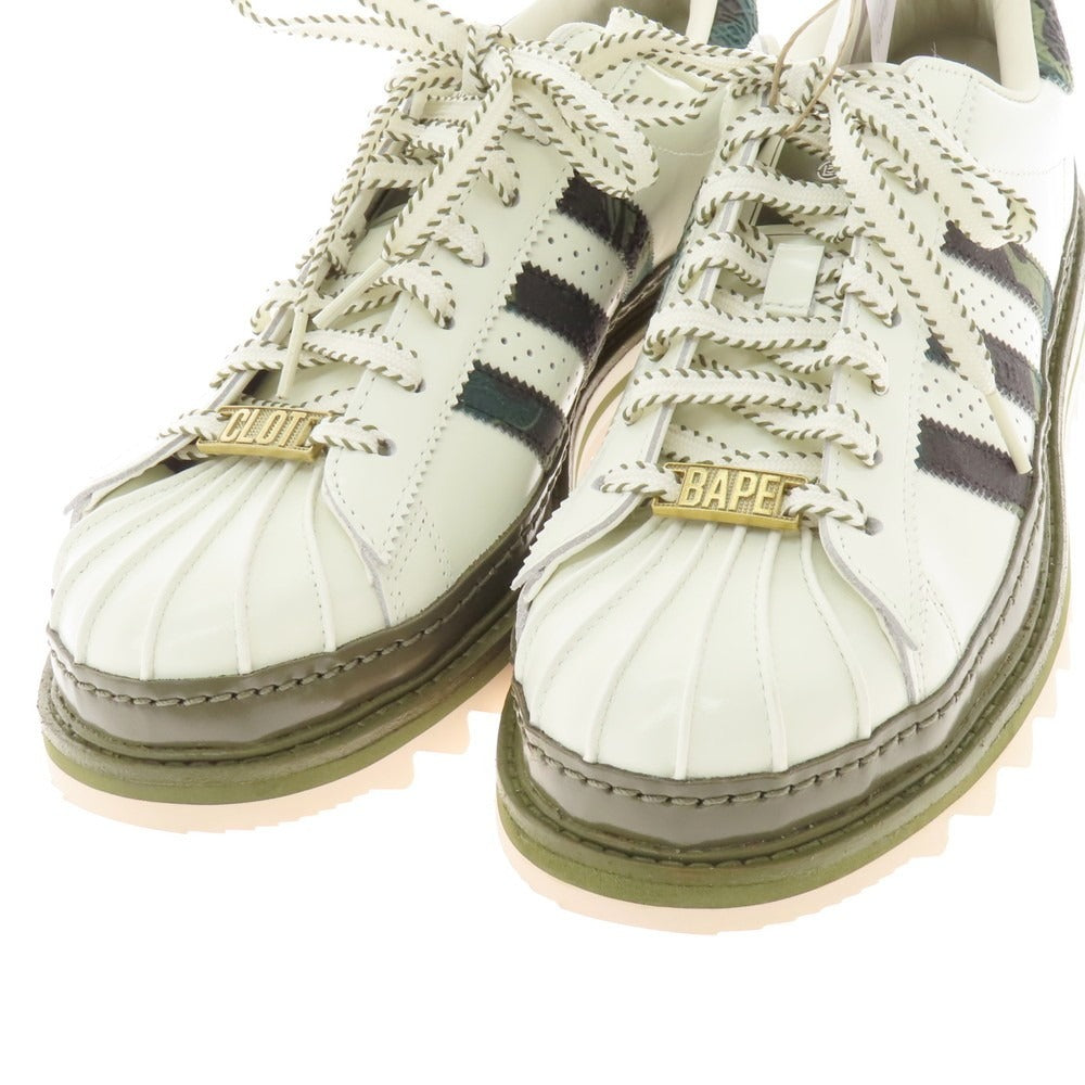 【中古】【未使用】クロット CLOT × A BATHING APE adidas Superstar スニーカー ホワイト系xオリーブ【 サイズ27.5 】【 状態ランクS 】【 メンズ 】 [BPD]