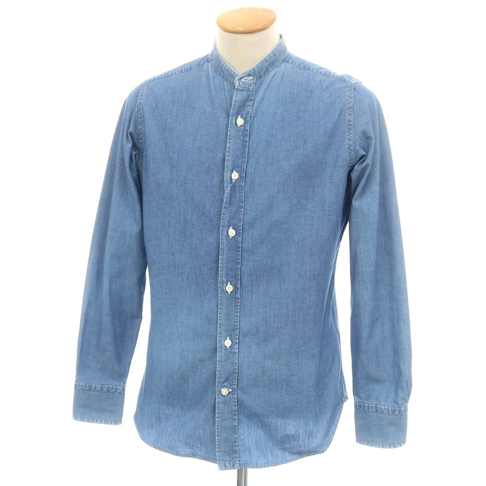 【中古】ボルゾネッラ BOLZONELLA コットン シャンブレー バンドカラー カジュアルシャツ ブルー【 38 】【 状態ランクC 】【 メンズ 】