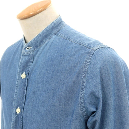 【中古】ボルゾネッラ BOLZONELLA コットン シャンブレー バンドカラー カジュアルシャツ ブルー【 38 】【 状態ランクC 】【 メンズ 】
