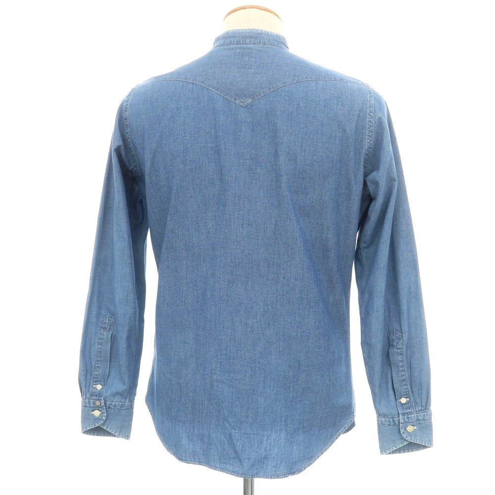 【中古】ボルゾネッラ BOLZONELLA コットン シャンブレー バンドカラー カジュアルシャツ ブルー【 38 】【 状態ランクC 】【 メンズ 】