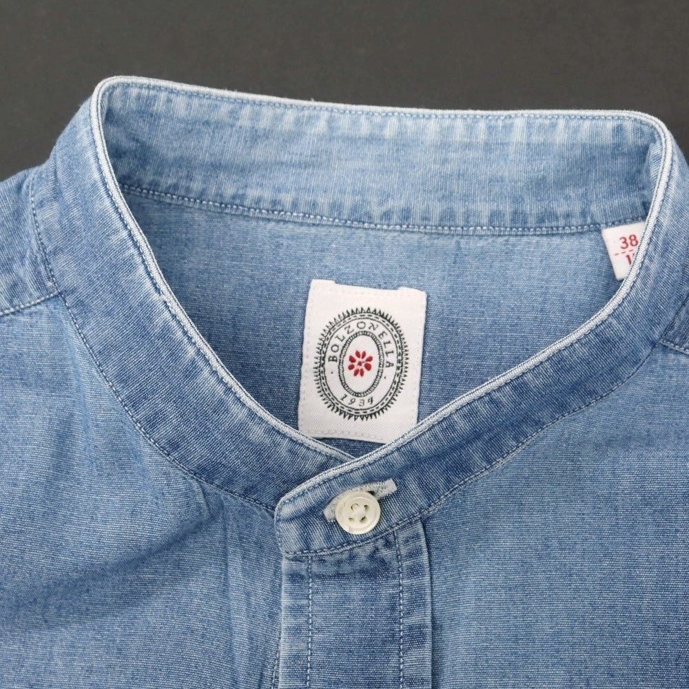 【中古】ボルゾネッラ BOLZONELLA コットン シャンブレー バンドカラー カジュアルシャツ ブルー【 38 】【 状態ランクC 】【 メンズ 】