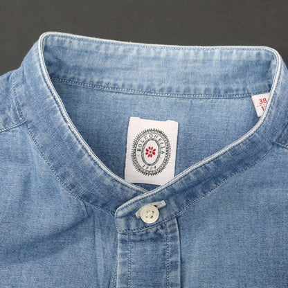 【中古】ボルゾネッラ BOLZONELLA コットン シャンブレー バンドカラー カジュアルシャツ ブルー【 38 】【 状態ランクC 】【 メンズ 】