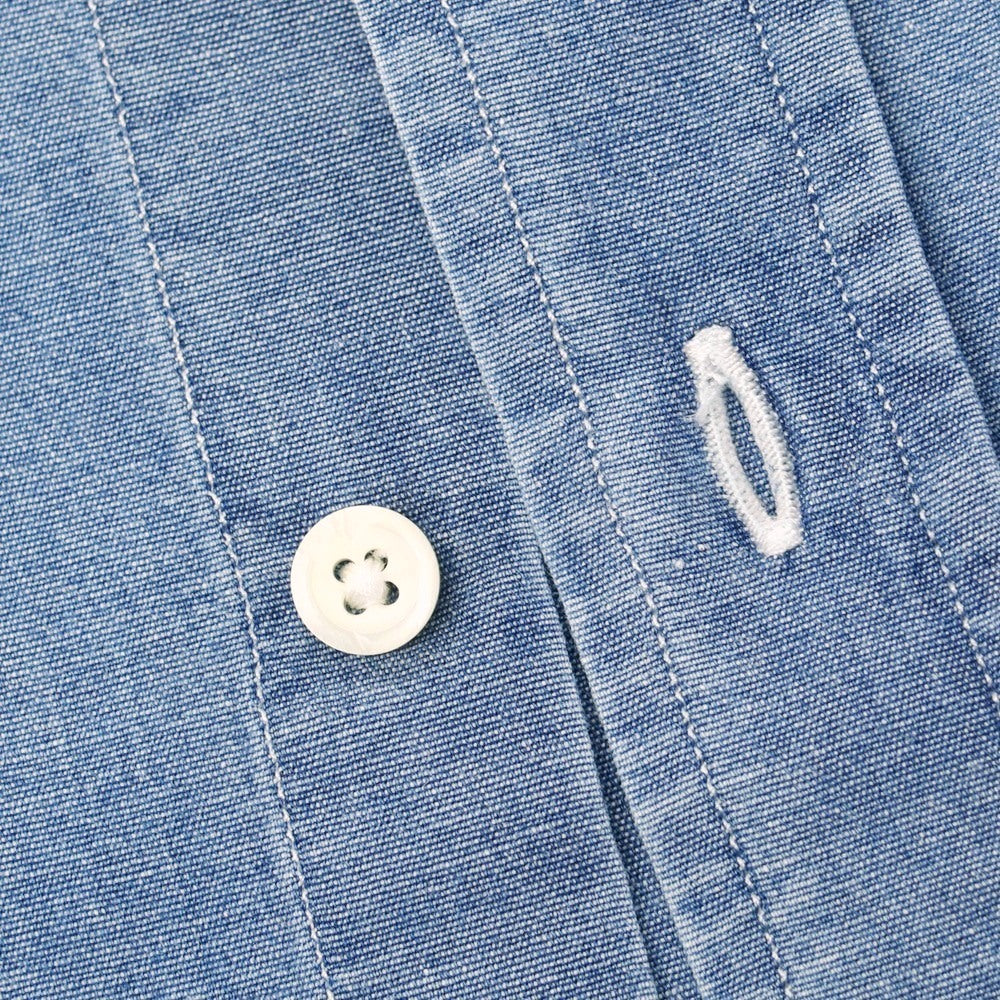 【中古】ボルゾネッラ BOLZONELLA コットン シャンブレー バンドカラー カジュアルシャツ ブルー【 38 】【 状態ランクC 】【 メンズ 】