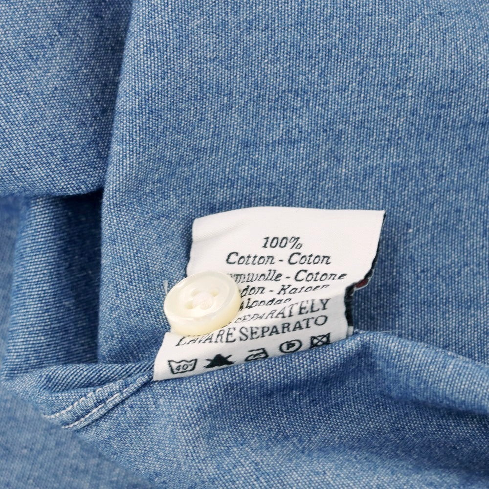 【中古】ボルゾネッラ BOLZONELLA コットン シャンブレー バンドカラー カジュアルシャツ ブルー【 38 】【 状態ランクC 】【 メンズ 】