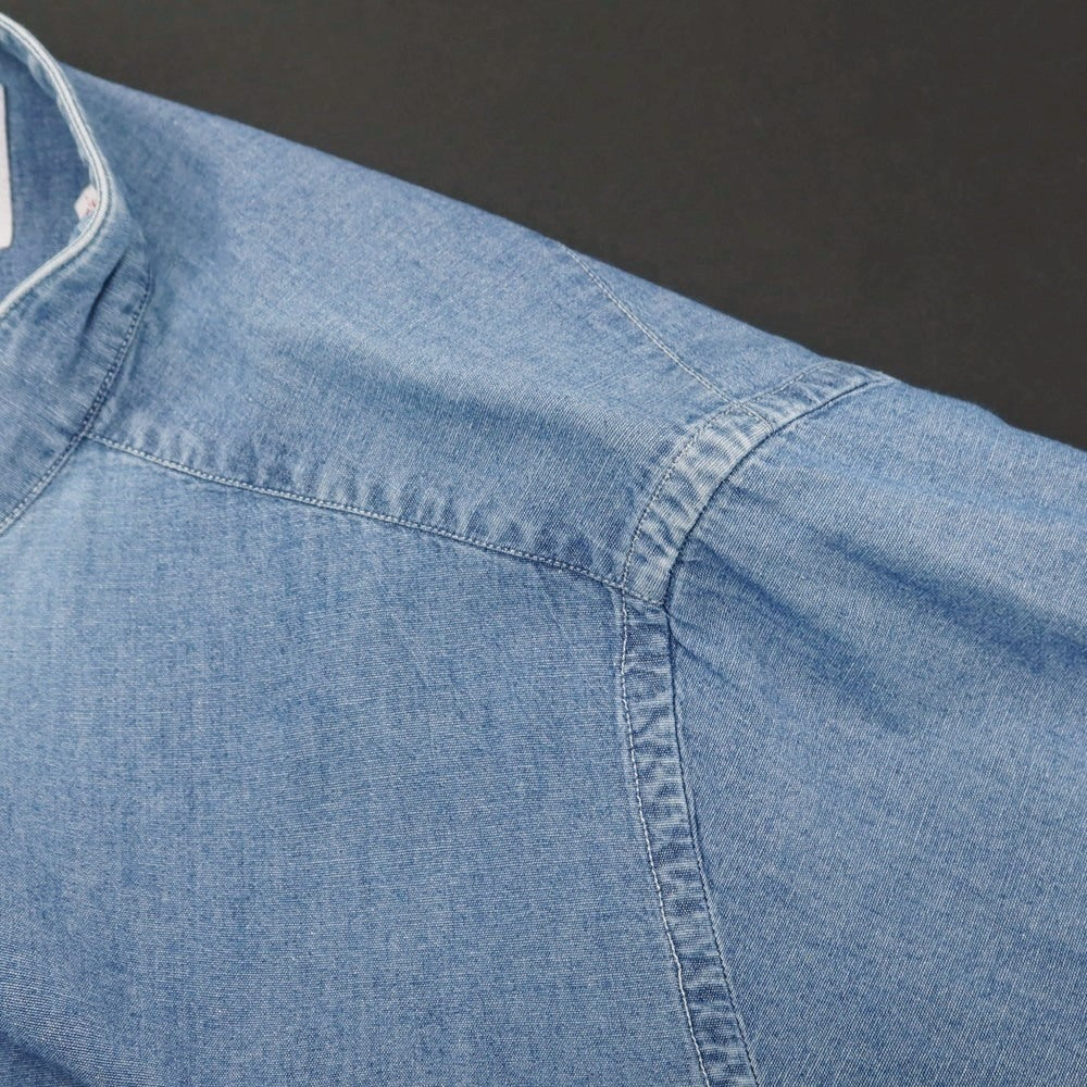 【中古】ボルゾネッラ BOLZONELLA コットン シャンブレー バンドカラー カジュアルシャツ ブルー【 38 】【 状態ランクC 】【 メンズ 】