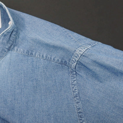 【中古】ボルゾネッラ BOLZONELLA コットン シャンブレー バンドカラー カジュアルシャツ ブルー【 38 】【 状態ランクC 】【 メンズ 】