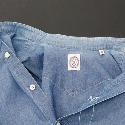 【中古】ボルゾネッラ BOLZONELLA コットン シャンブレー バンドカラー カジュアルシャツ ブルー【 38 】【 状態ランクC 】【 メンズ 】