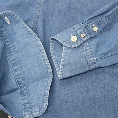 【中古】ボルゾネッラ BOLZONELLA コットン シャンブレー バンドカラー カジュアルシャツ ブルー【 38 】【 状態ランクC 】【 メンズ 】