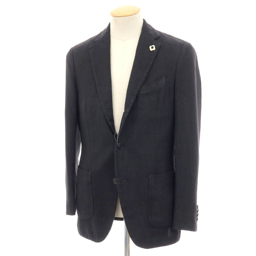 【中古】ラルディーニ LARDINI ストレッチ コットンラミーリネン ヘリンボーン 3B テーラードジャケット ブラック【サイズ44】【 状態ランクB 】【 メンズ 】