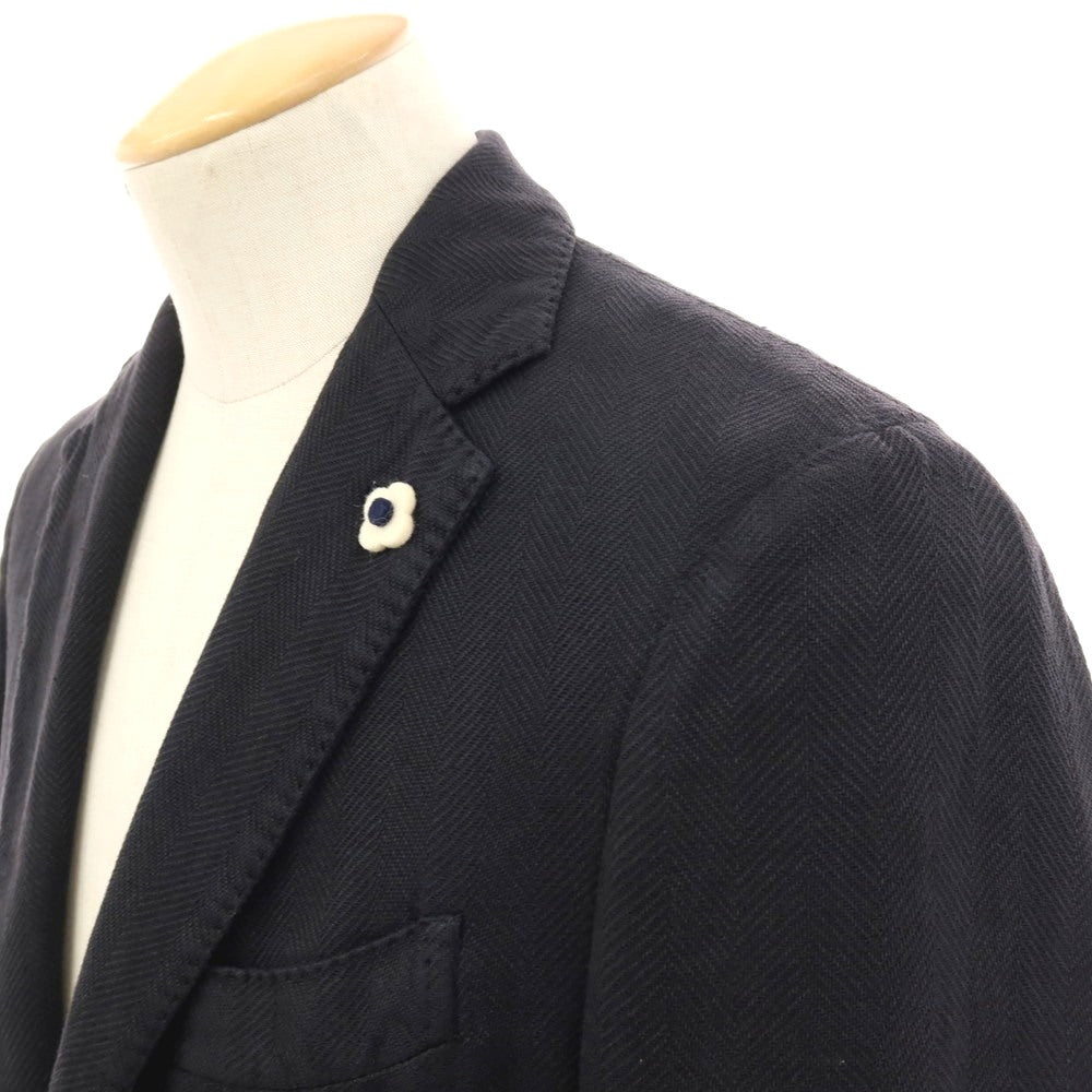 【中古】ラルディーニ LARDINI ストレッチ コットンラミーリネン ヘリンボーン 3B テーラードジャケット ブラック【サイズ44】【 状態ランクB 】【 メンズ 】[DPD]
