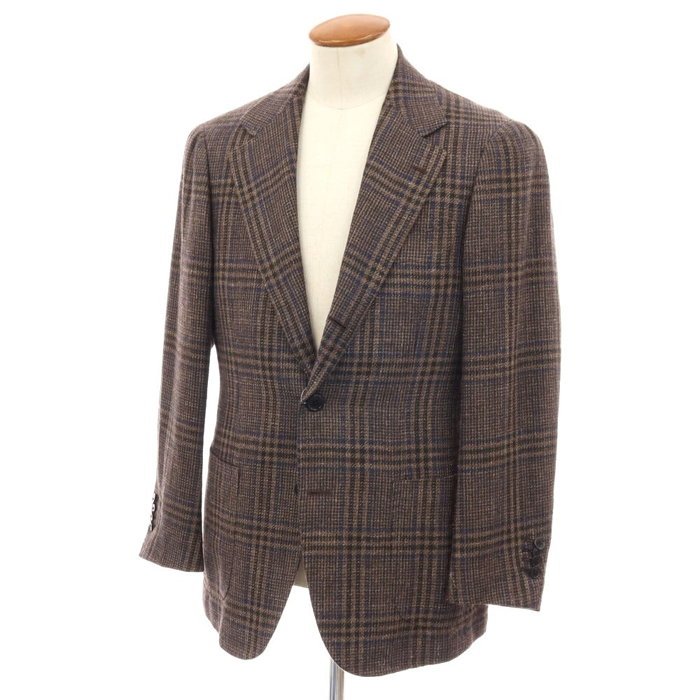 【中古】リングヂャケット RING JACKET MEISTER シルクリネンコットンナイロン チェック 3B テーラードジャケット ブラウンxネイビー【サイズ46】【 状態ランクB 】【 メンズ 】
